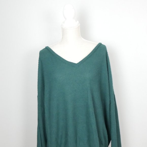 Fantastic Fawn Soft Forest Dark Green Waffle Knit Long Sleeve V Neck Top Large - Picture 9 of 10